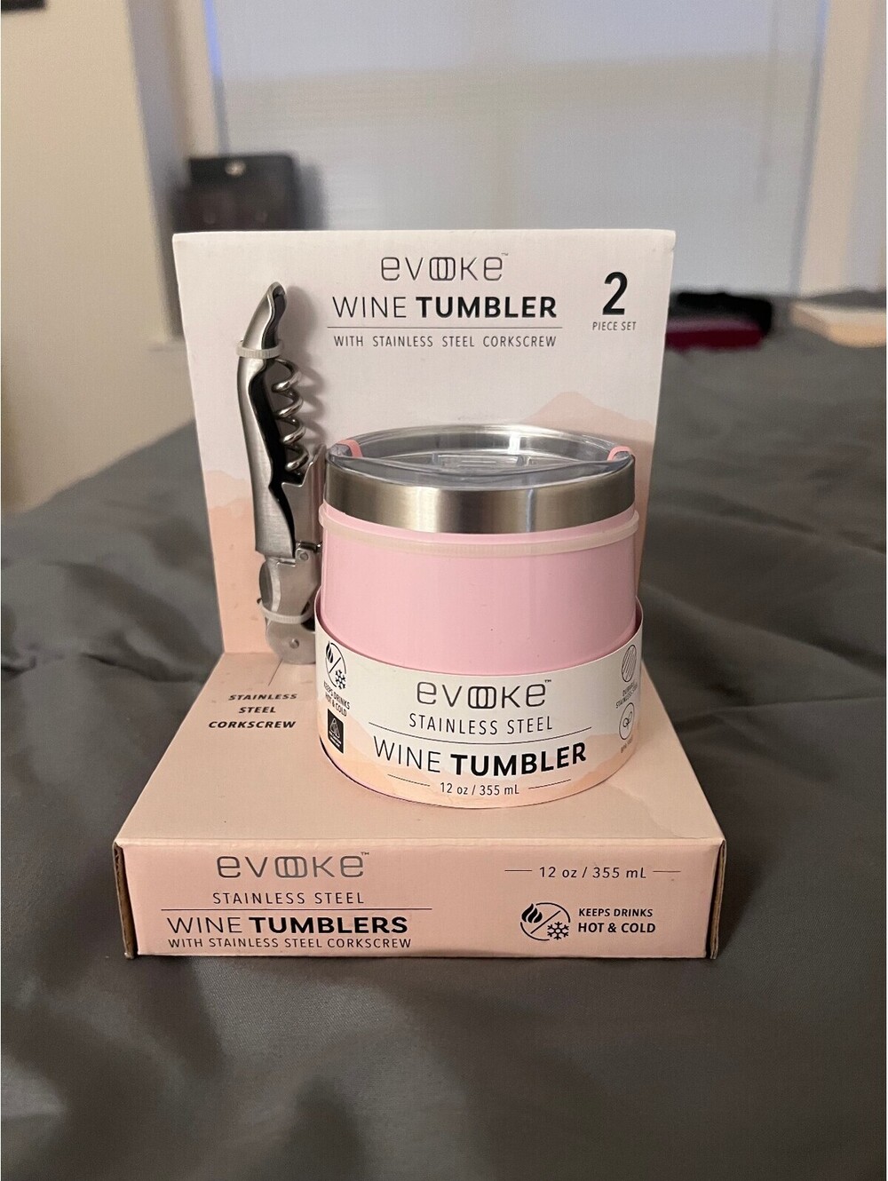Evoke Stainless Steel Wine Tumbler Set with Corkscrew, Pink
